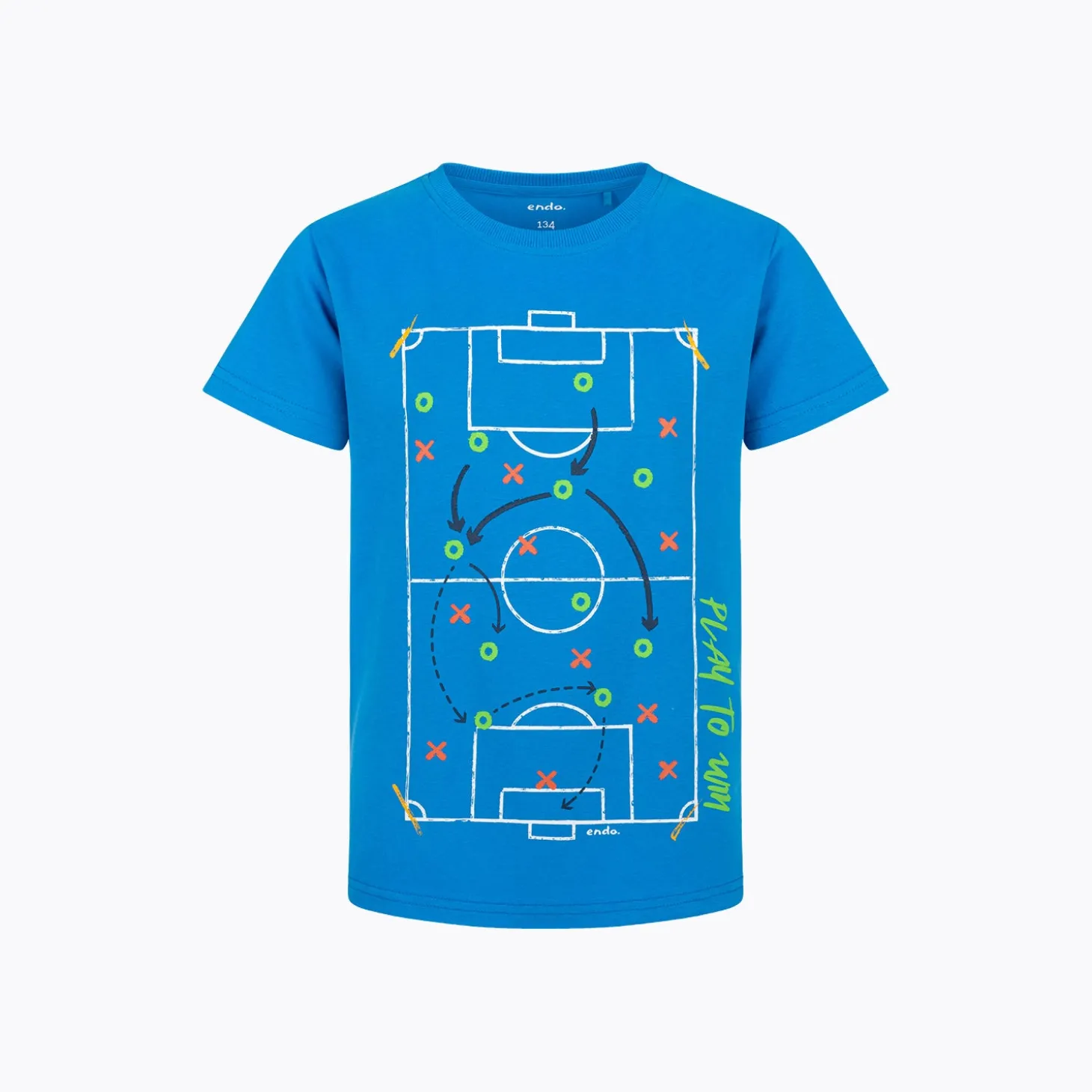 T-shirt z krótkim rękawem dla chłopca, z boiskiem do piłki nożnej, niebieski 9-13 lat
