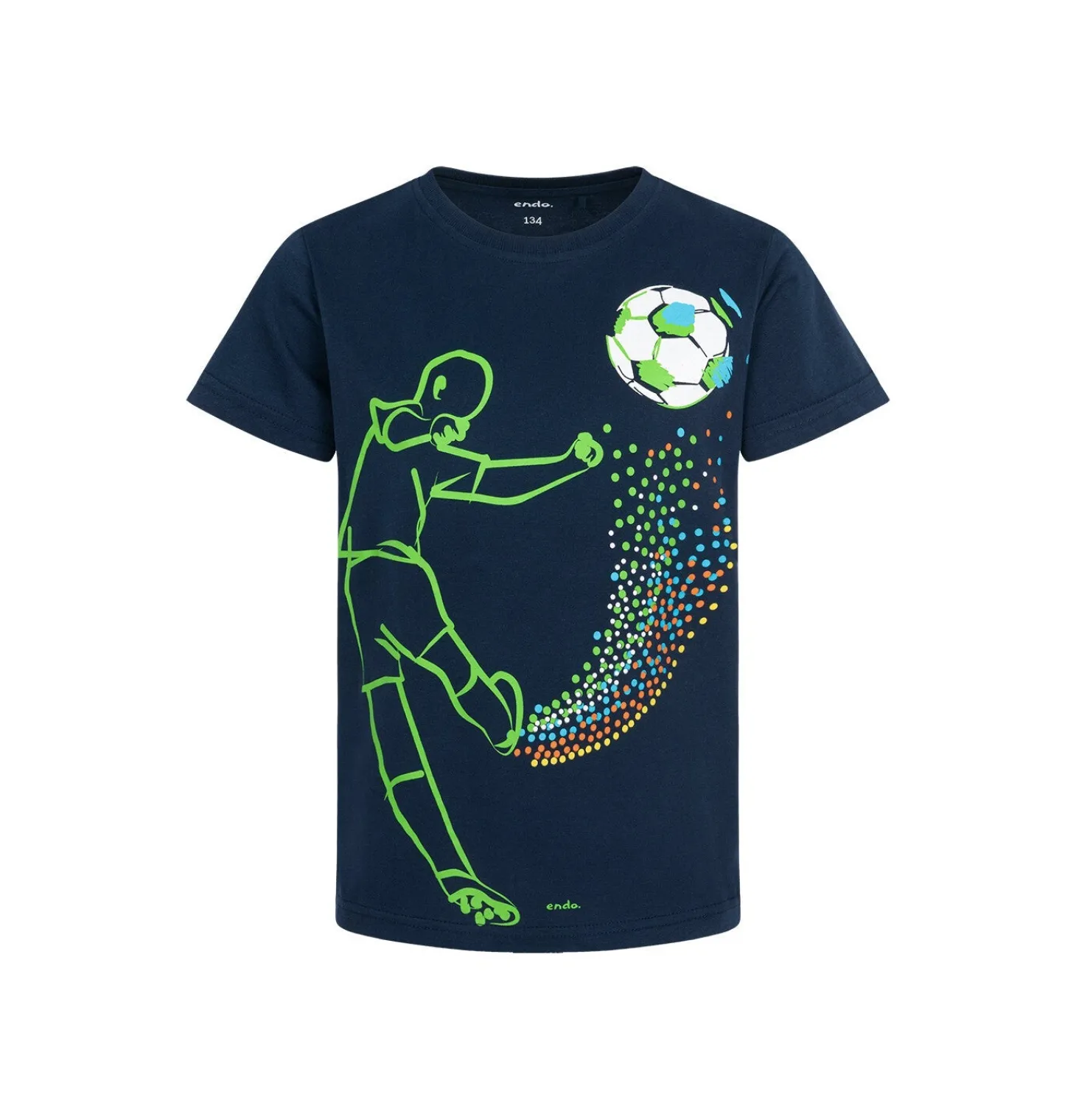 T-shirt z krótkim rękawem dla chłopca, z motywem piłkarskim 9-13 lat, Ciemnogranatowy