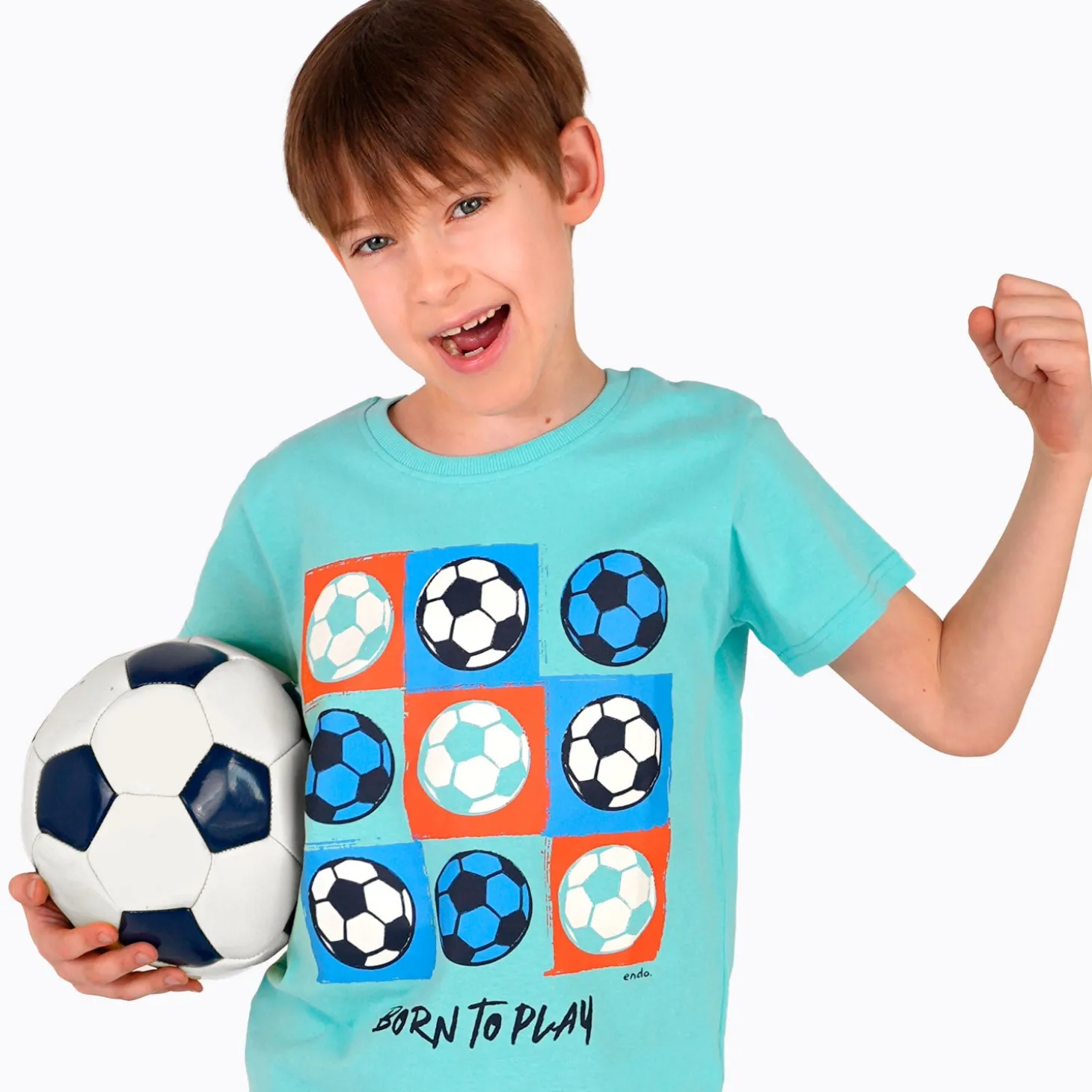 T-shirt z krótkim rękawem dla chłopca, z motywem piłkarskim, niebieski 9-13 lat