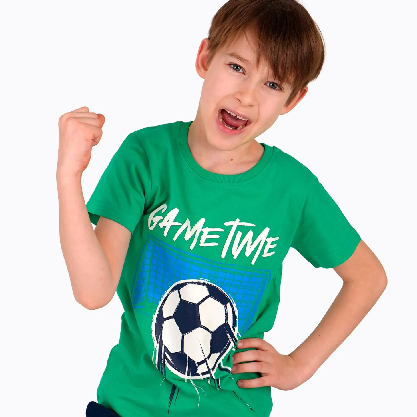 T-shirt z krótkim rękawem dla chłopca, z motywem piłkarskim, zielony 9-13 lat