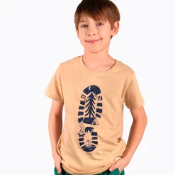 T-shirt z krótkim rękawem dla chłopca, z traperem, beżowy 9-13 lat