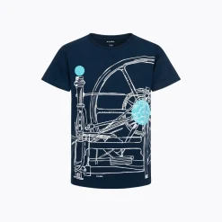 T-shirt z krótkim rękawem dla chłopca 9-13 lat, granatowy "kołowrotek"