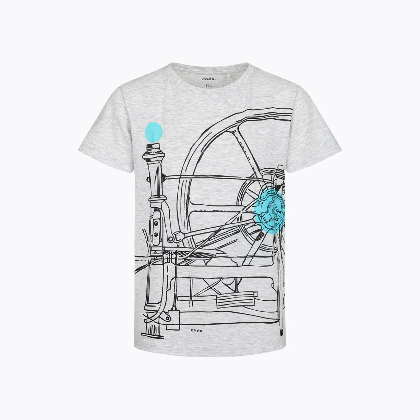 T-shirt z krótkim rękawem dla chłopca 9-13 lat, jasnoszary "kołowrotek"