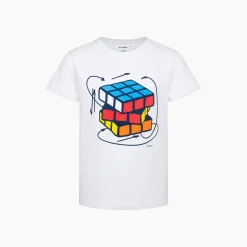 T-shirt z krótkim rękawem dla chłopca 9-13 lat, biały z kostka rubika