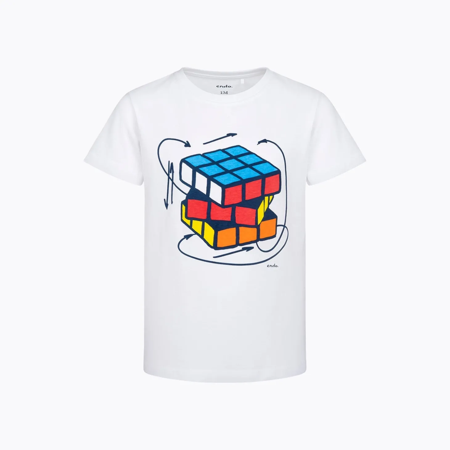 T-shirt z krótkim rękawem dla chłopca 9-13 lat, biały z kostka rubika