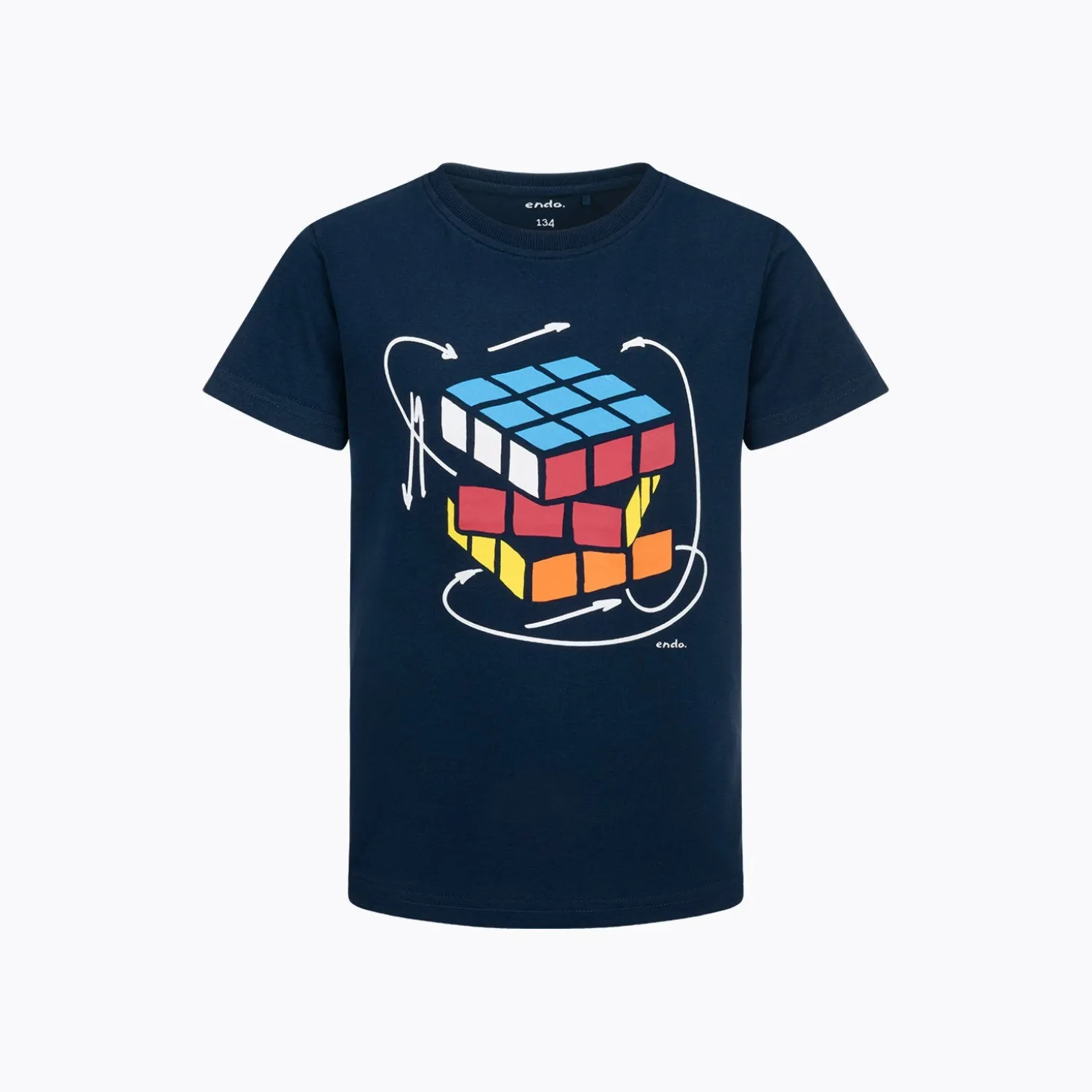 T-shirt z krótkim rękawem dla chłopca 9-13 lat, granatowy z kostką rubika