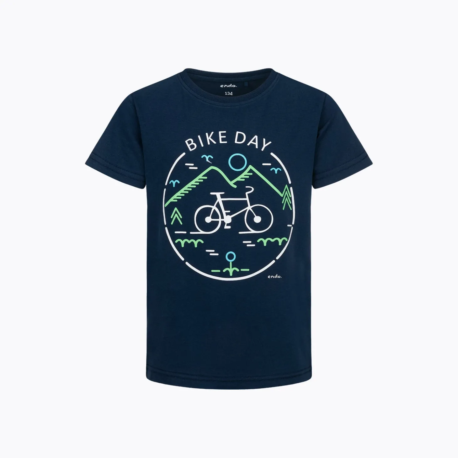 T-shirt z krótkim rękawem dla chłopca 9-13 lat, granatowy "bike day"