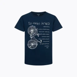 T-shirt z krótkim rękawem dla chłopca 9-13 lat, granatowy z rowerem