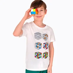 T-shirt z krótkim rękawem dla chłopca, z kostkami Rubika, biały 9-13 lat