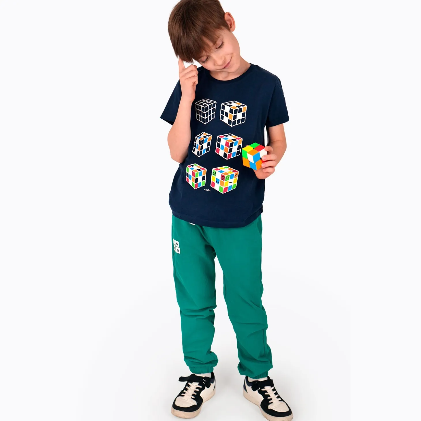 T-shirt z krótkim rękawem dla chłopca, z kostkami Rubika, granatowy 9-13 lat