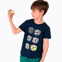 T-shirt z krótkim rękawem dla chłopca, z kostkami Rubika, granatowy 9-13 lat