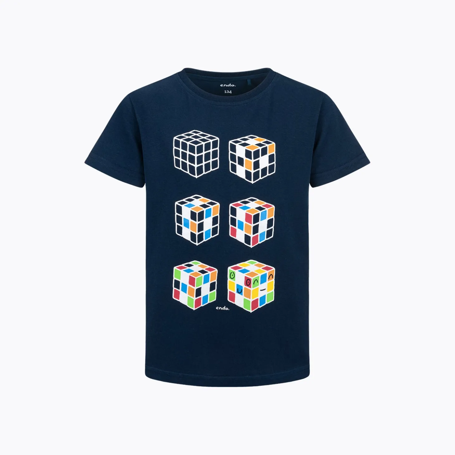 T-shirt z krótkim rękawem dla chłopca, z kostkami Rubika, granatowy 9-13 lat