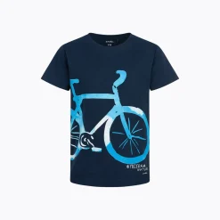 T-shirt z krótkim rękawem dla chłopca, z motywem rowerowym, granatowa 9-13 lat