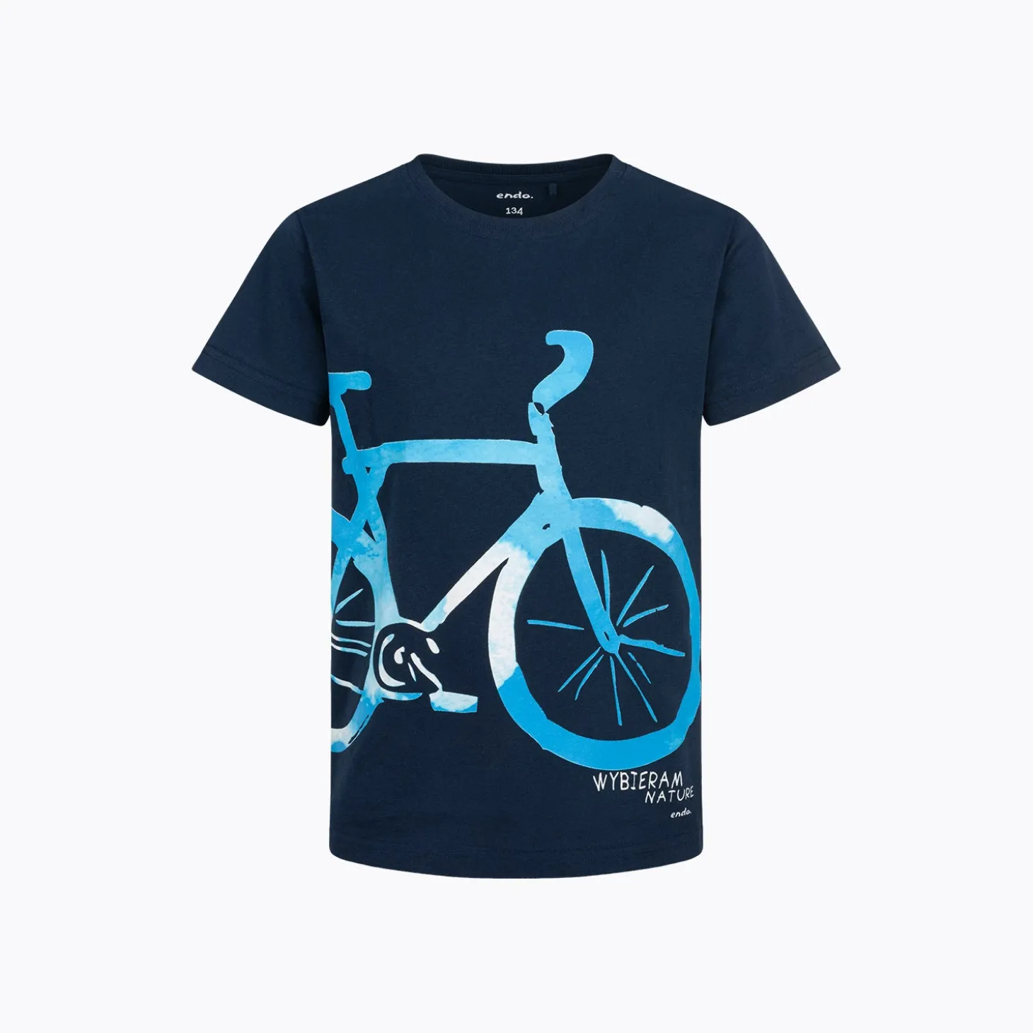 T-shirt z krótkim rękawem dla chłopca, z motywem rowerowym, granatowa 9-13 lat