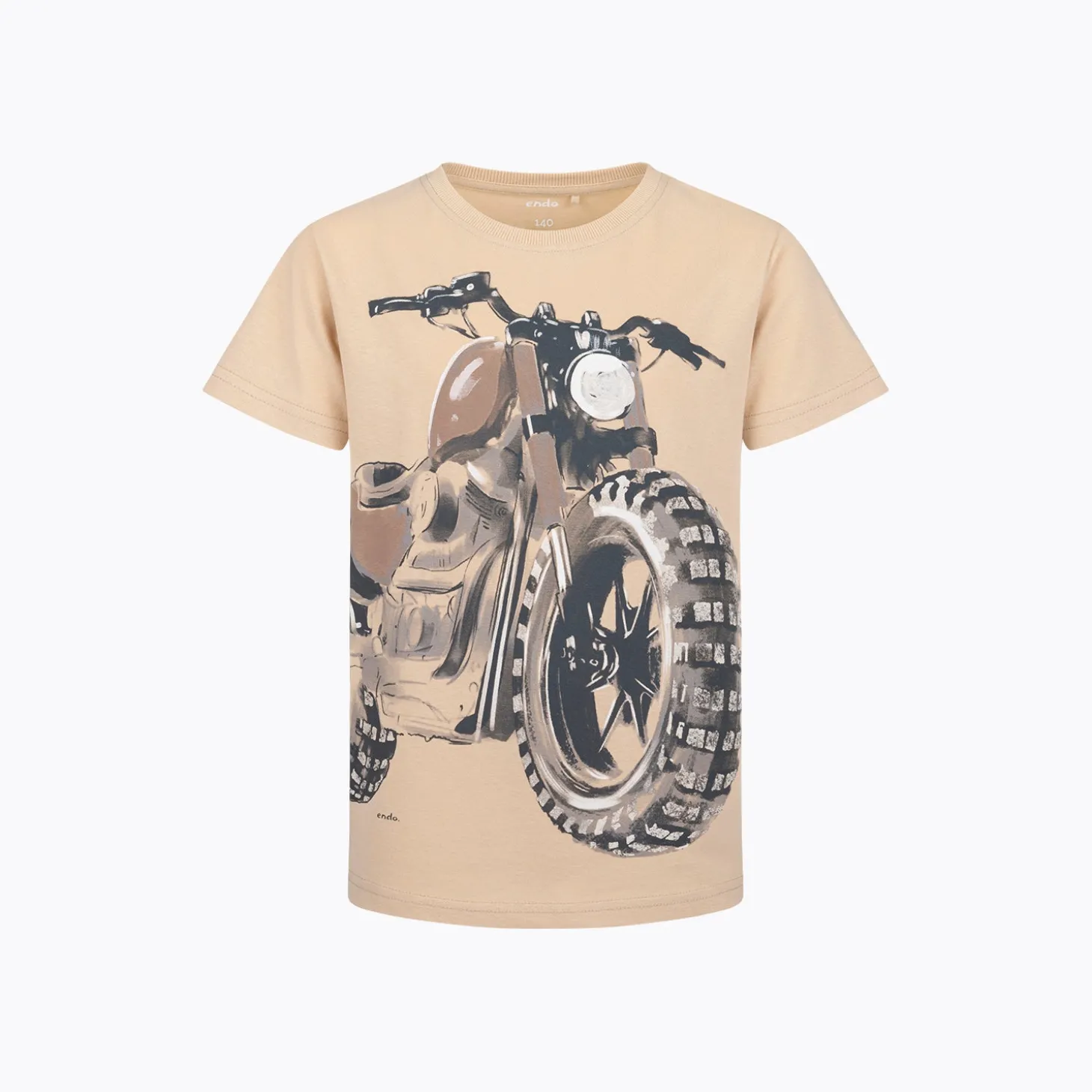 T-shirt z krótkim rękawem dla chłopca, z motocyklem, beżowy 9-13 lat