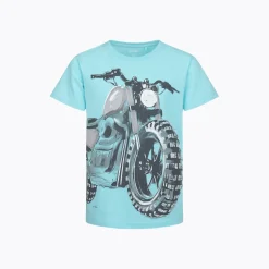 T-shirt z krótkim rękawem dla chłopca 9-13 lat, jasnoniebieski "motor"