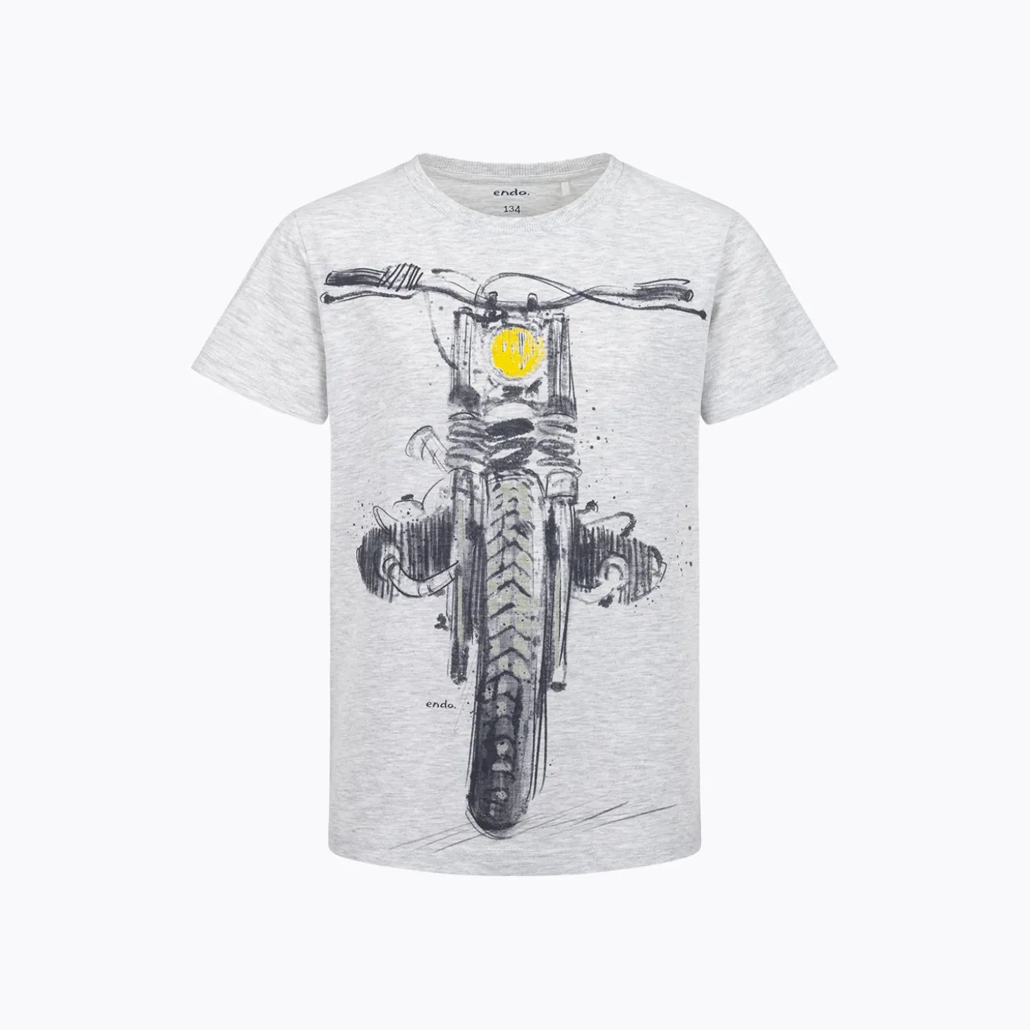 T-shirt z krótkim rękawem dla chłopca, z motocyklem, szary 9-13 lat