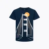 T-shirt z krótkim rękawem dla chłopca, z motywem mostu, granatowy 9-13 lat