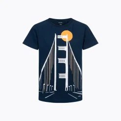 T-shirt z krótkim rękawem dla chłopca, z motywem mostu, granatowy 9-13 lat