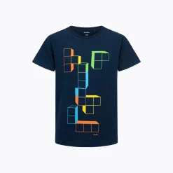 T-shirt z krótkim rękawem dla chłopca, z motywem Tetris, granatowy 9-13 lat