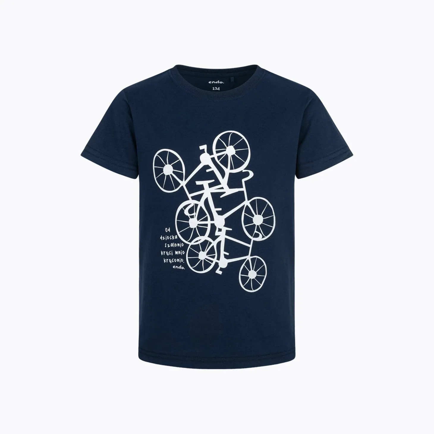 T-shirt z krótkim rękawem dla chłopca, z motywem rowerowym, granatowy 9-13 lat