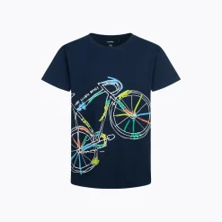 T-shirt z krótkim rękawem dla chłopca, z rowerem, granatowy 9-13 lat
