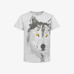 T-shirt z krótkim rękawem dla chłopca, z wilkiem, szary 3-8 lat