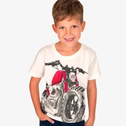 T-shirt z krótkim rękawem dla chłopca, z motocyklem, biały 9-13 lat