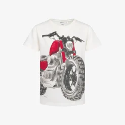 T-shirt z krótkim rękawem dla chłopca, z motocyklem, biały 9-13 lat