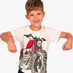 T-shirt z krótkim rękawem dla chłopca, z motocyklem, biały 9-13 lat