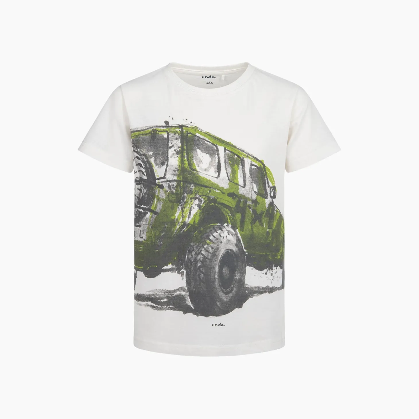 T-shirt z krótkim rękawem dla chłopca, z autem terenowym, biały 9-13 lat