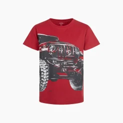 T-shirt z krótkim rękawem dla chłopca, z autem terenowym, czerwony 9-13 lat