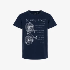 T-shirt z krótkim rękawem dla chłopca, z motywem rowerowym, granatowy 9-13 lat