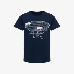 T-shirt z krótkim rękawem dla chłopca, z zeppelinem, granatowy 9-13 lat