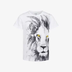 T-shirt z krótkim rękawem dla chłopca, z lwem, biały 3-8 lat