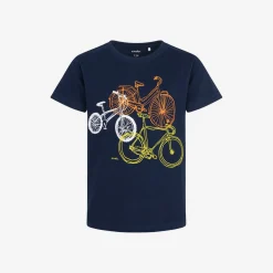 T-shirt z krótkim rękawem dla chłopca, z rowerami, granatowy 9-13 lat