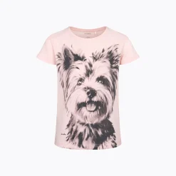 T-shirt z krótkim rękawem dla dziewczynki, z psem, różowa 9-13 lat