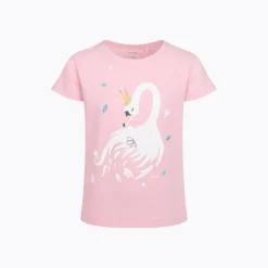 T-shirt z krótkim rękawem dla dziewczynki, z łabędziem, różowy 3-8 lat