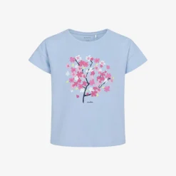 T-shirt z krótkim rękawem dla dziewczynki, z motywem kwiatowym, niebieski 3-8 lat