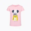 T-shirt z krótkim rękawem dla dziewczynki, z psem, różowa 3-8 lat