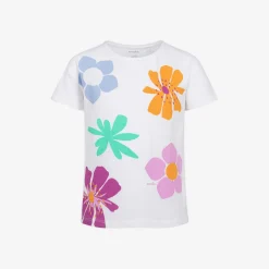 T-shirt z krótkim rękawem dla dziewczynki, z kwiatkami, biały 3-8 lat