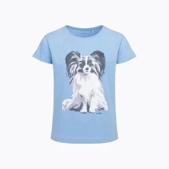 T-shirt z krótkim rękawem dla dziewczynki, z psem, niebieski 3-8 lat