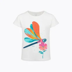 T-shirt z krótkim rękawem dla dziewczynki, z ważką, kremowy 3-8 lat