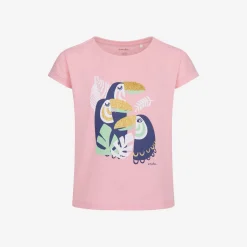 T-shirt z krótkim rękawem dla dziewczynki, z tukanami, różowy 3-8 lat