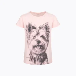 T-shirt z krótkim rękawem dla dziewczynki, z psem, różowa 3-8 lat