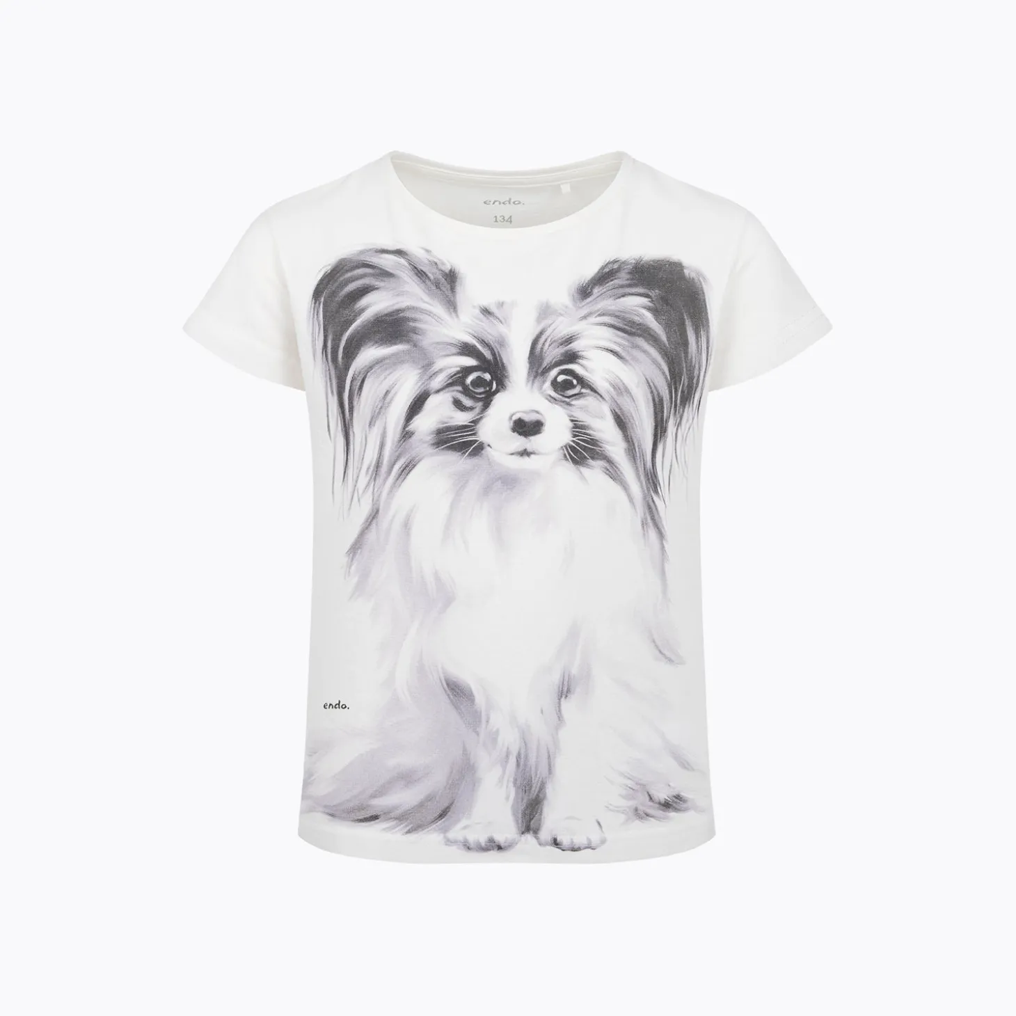 T-shirt z krótkim rękawem dla dziewczynki, z pieskiem, kremowy 9-13 lat
