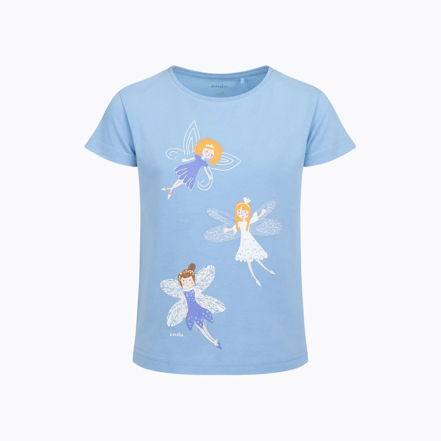 T-shirt z krótkim rękawem dla dziewczynki, z wróżkami, niebieski 3-8 lat
