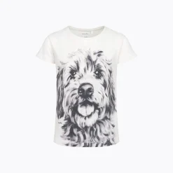 T-shirt z krótkim rękawem dla dziewczynki, z psem, biała 3-8 lat
