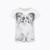 T-shirt z krótkim rękawem dla dziewczynki, z pieskiem, kremowy 3-8 lat