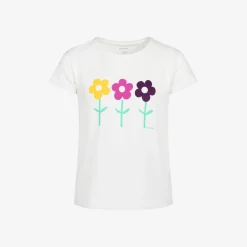 T-shirt z krótkim rękawem dla dziewczynki z kwiatami, biały 3-8 lat